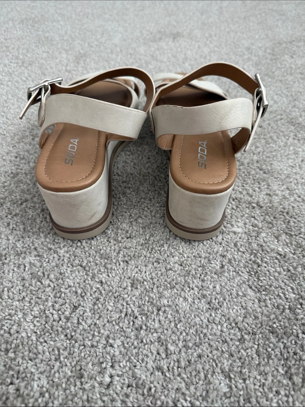 Soda Women's Ivory Cross-Strap Platform Sandals